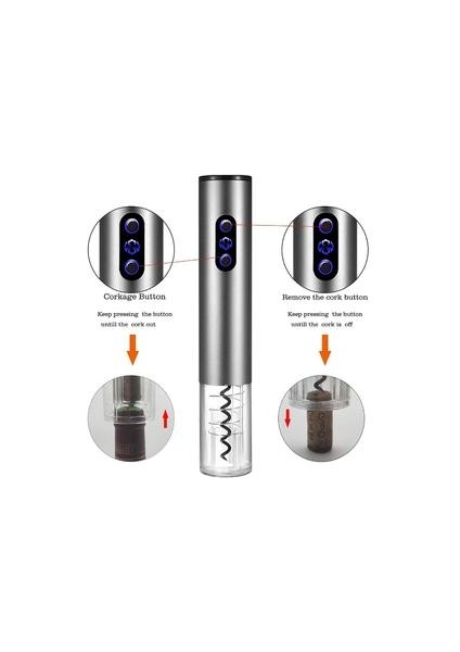 Elektrikli Şarap Şişesi Açacağı Seti LED Otomatik Mantar Vida Profesyonel Kırmızı Şarap Açacağı ile Folyo Kesici ile Ev Mutfak Aletleri | Açıcılar (Gümüş) (Yurt Dışından)