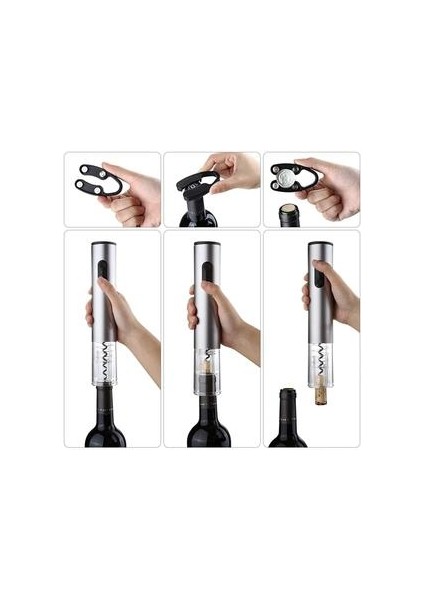 Elektrikli Şarap Şişesi Açacağı Seti LED Otomatik Mantar Vida Profesyonel Kırmızı Şarap Açacağı ile Folyo Kesici ile Ev Mutfak Aletleri | Açıcılar (Gümüş) (Yurt Dışından) modelleri