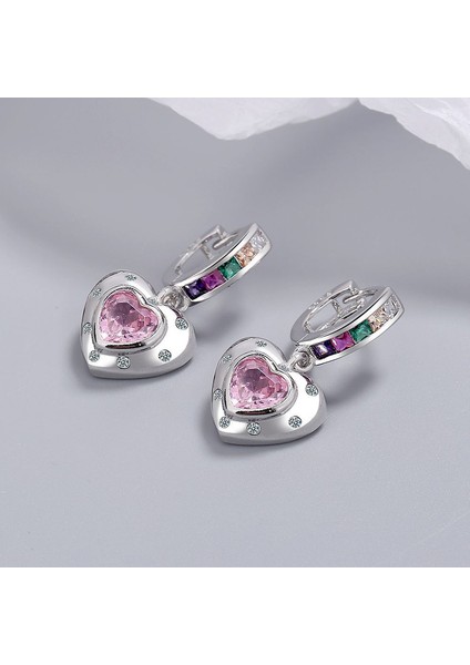 Kadınlar Için Gökkuşağı Zirkon Pembe Aşk Küpeleri Kişiselleştirilmiş Tasarım Premium Hisli Küpeler (Yurt Dışından)