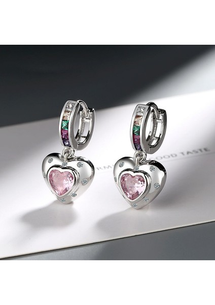 Kadınlar Için Gökkuşağı Zirkon Pembe Aşk Küpeleri Kişiselleştirilmiş Tasarım Premium Hisli Küpeler (Yurt Dışından) modelleri