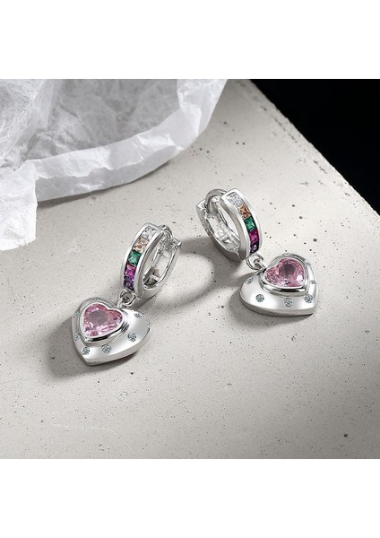 Kadınlar Için Gökkuşağı Zirkon Pembe Aşk Küpeleri Kişiselleştirilmiş Tasarım Premium Hisli Küpeler (Yurt Dışından) indirimleri