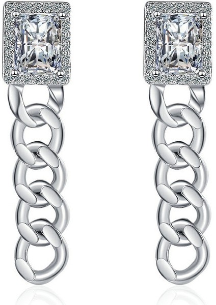 Zirkon Pırlantalı Uzun Zincir Küpe (Yurt Dışından)