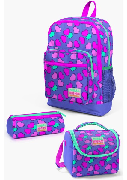 Kids Lavanta Pembe Kalpli Desenli 3’lü Okul Çanta Seti SET0123463