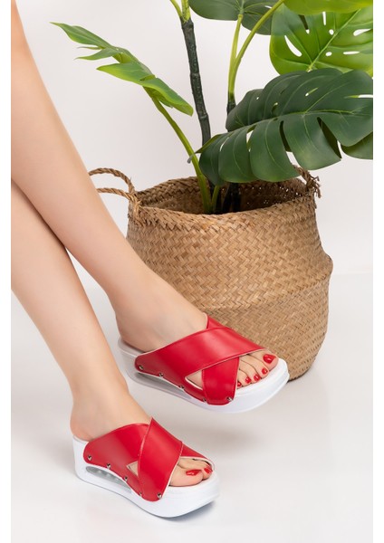 Kırmızı Renk Açık Çapraz Airmax Ortopedik Kadın Sabo Terlik 01 fiyatları