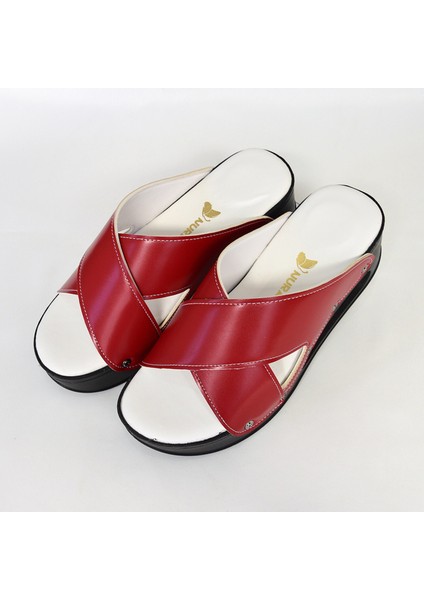 Kırmızı Siyah Taban Açık Airmax Ortopedik Terlik