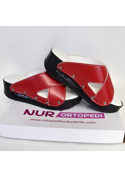 Kırmızı Siyah Taban Açık Airmax Ortopedik Terlik fırsatları