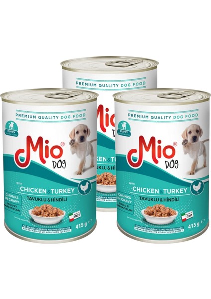Puppy Tavuklu ve Hindili Köpek Maması - Mio Yavru Köpek Konserve Et Parçacıklı Yaş Mama 415 gr *** 3 Adet ***