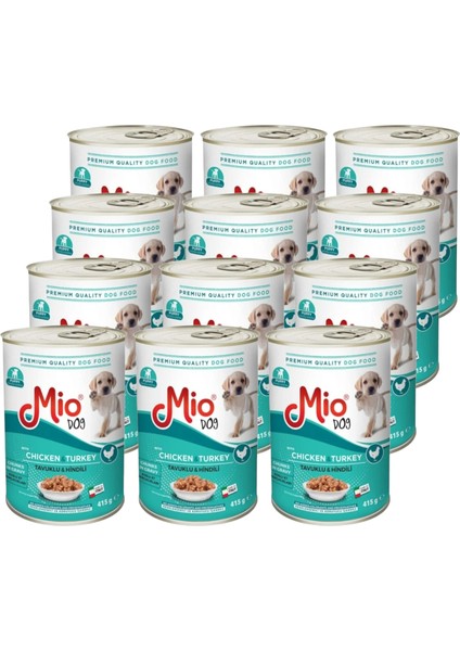Puppy Tavuklu ve Hindili Köpek Maması - Mio Yavru Köpek Konserve Et Parçacıklı Yaş Mama 415 gr *** 12 Adet ***