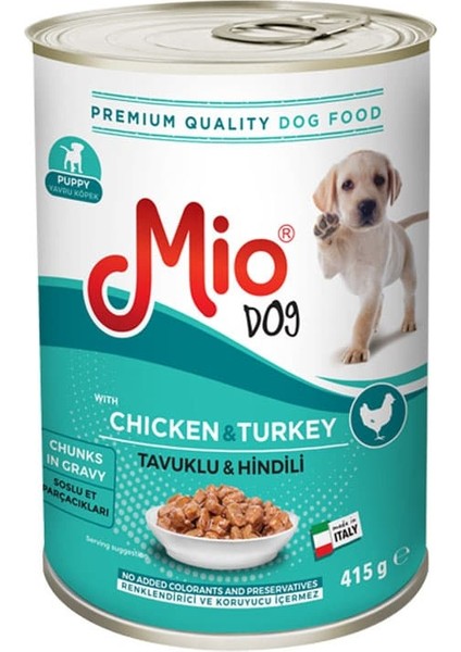 Puppy Tavuklu ve Hindili Köpek Maması - Mio Yavru Köpek Konserve Et Parçacıklı Yaş Mama 415 gr *** 12 Adet ***