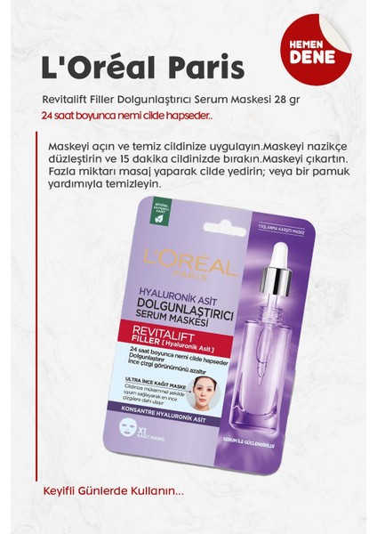 L'Oréal Paris Loreal Paris Revitalift Filler Dolgunlaştırıcı Serum Maskesi 28 gr