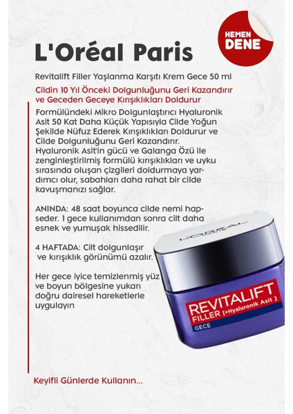 L'Oréal Paris Loreal Paris Revitalift Filler Krem Gece 50 ml