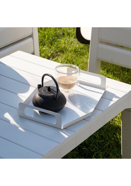 Beyaz Metal Çay & Kahve Tepsisi - Dekoratif Sunum Tepsisi - Moderna Large modelleri