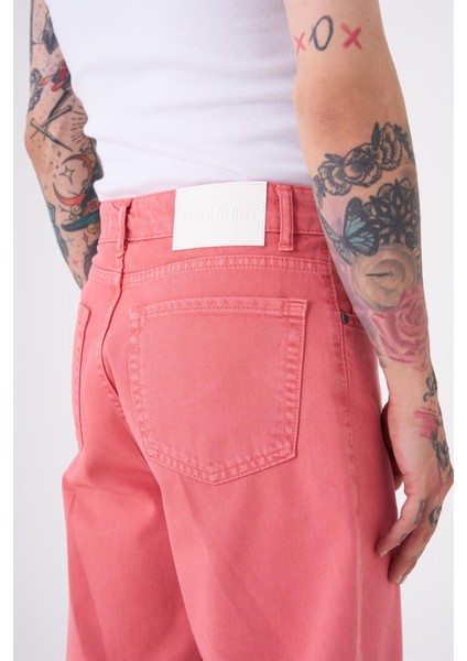 Dyed Baggy Gabardin Jeans Pantolon Pembe