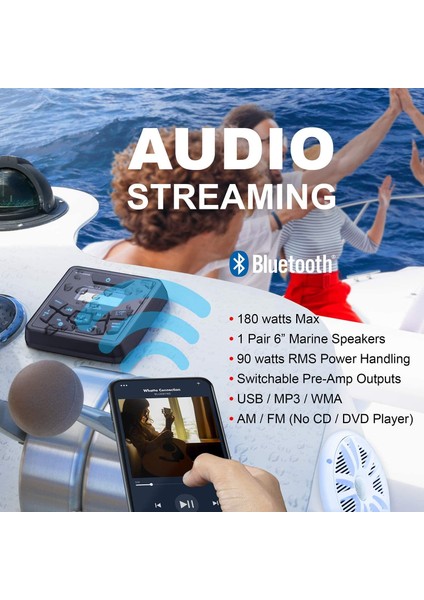 Audio MCKGB450W.6 Systems USB Aux Girişli Bluetoothlu Hoparlörlü Marin Teyp Seti fırsatları