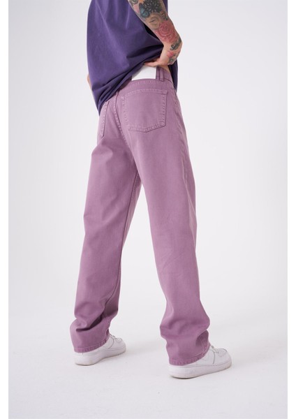 Dyed Baggy Gabardin Jeans Pantolon Mor