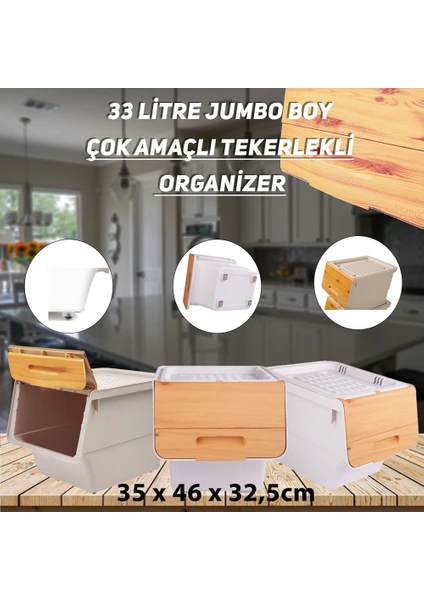 Motek TCH-MT04B 33 Litre Jumbo Boy Bambu Desen Tekerlekli Tekli Organizer