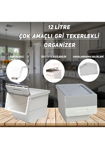 Motek MT06 Freebox 12 Litre Beyaz Gri Tekerlekli Tekli Organizer