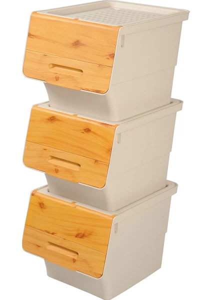 MT05B Freebox 33 Litre Bambu Desen Tekerlekli 3*33 Lt 3'lü Set Organizer