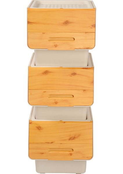 MT05B Freebox 33 Litre Bambu Desen Tekerlekli 3*33 Lt 3'lü Set Organizer