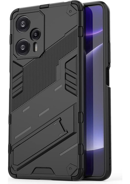 Xiaomi Poco F5 / Redmi Note 12 Turbo Matrix Serisi Armor Standlı Perfect Koruma Kılıf - Siyah AL3416