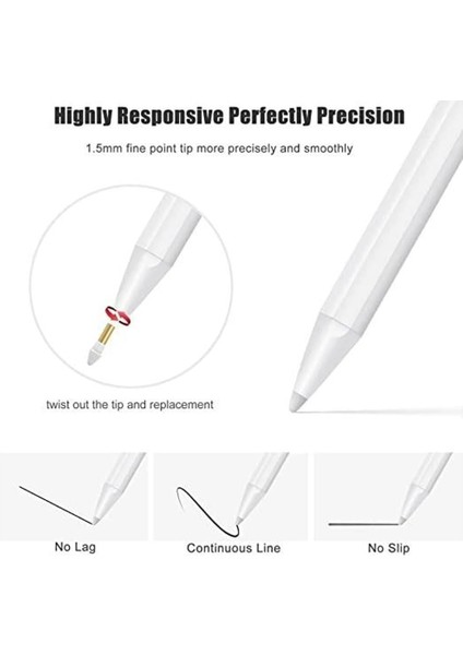 iPad 5. Jenerasyon ile Uyumlu ve Üstü Modeller 2018-2022 Profesyonel Dokunmatik Kalem Avuç Içi Reddetme Eğim Algılamalı Aktif Kapasitif Yedek Uçlu Palm Rejection Stylus Pen Alp5