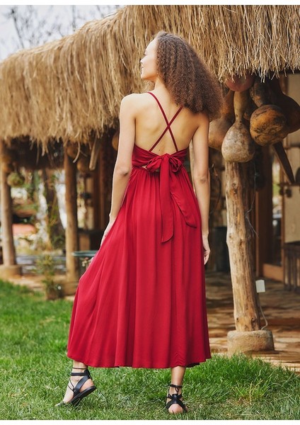 Sırt Detaylı Düz Renk Şık Elbise