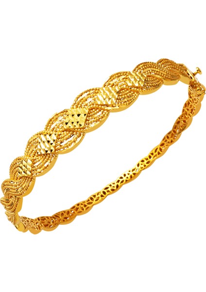 Örgülü 22 Ayar Altın Kelepçe Bilezik