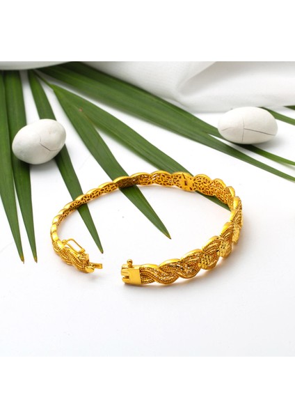 Örgülü 22 Ayar Altın Kelepçe Bilezik modelleri