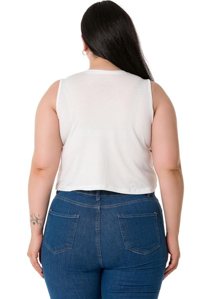 Büyük Beden Bisiklet Yaka Kolsuz Crop Viskon Ekru Body modelleri