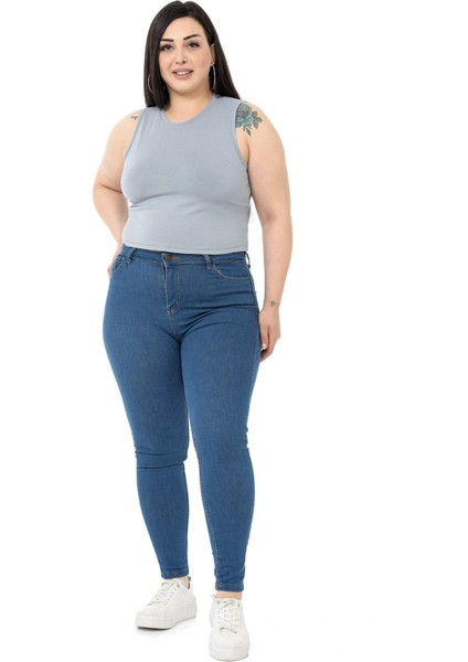 Büyük Beden Bisiklet Yaka Kolsuz Crop Viskon Açık Gri Body fiyatları