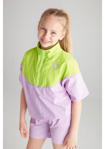 Kız Çocuk Paraşüt Ikili Şortlu Spor Takım - Lila&neon