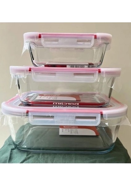3'Lü Borcam Saklama Kabı Fırın Kabı Seti 780 Cc- 1800 Cc- 3350 Cc