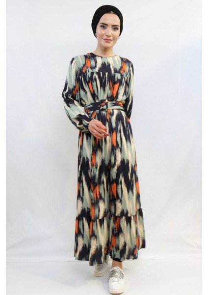 Karışık Desen Elbise Mint