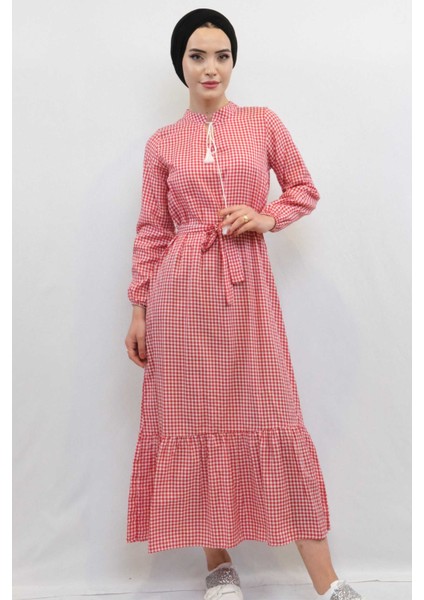 Ekose Elbise Kırmızı
