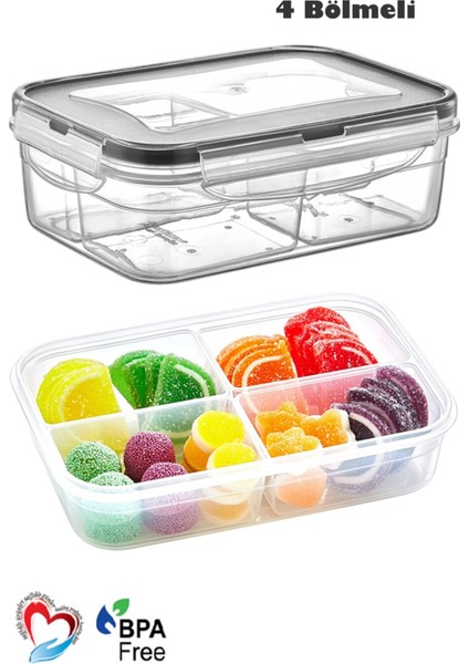4 Bölmeli Lunch Box 1000 Ml Hava Geçirmez & Sıvı Sızdırmaz Beslenme & Saklama Kabı Lc-520