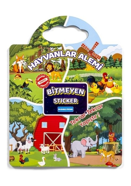 Bitmeyen Sticker Kitabım - Hayvanlar Alemi  (Tekrar Tekrar Kullanılabilir Stickerlar) Pedagog Onaylı