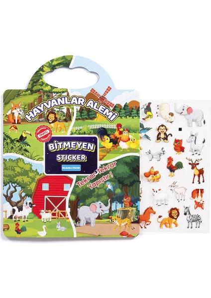 Bitmeyen Sticker Kitabım - Hayvanlar Alemi  (Tekrar Tekrar Kullanılabilir Stickerlar) Pedagog Onaylı