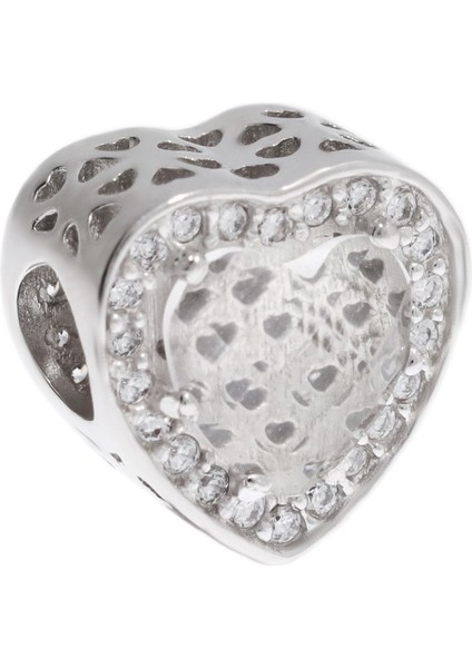 Kadın Kalp Model Taşlı Gümüş Charm