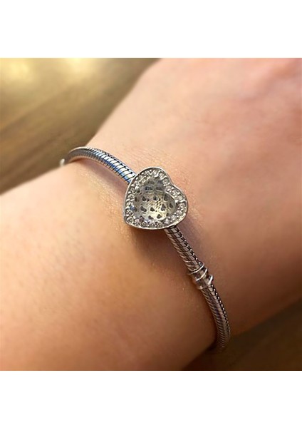 Kadın Kalp Model Taşlı Gümüş Charm fiyatları