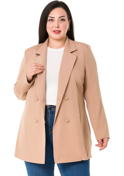 Büyük Beden Kaplama Düğmeli Kruvaze Vizon Astarsız Ceket fiyatları