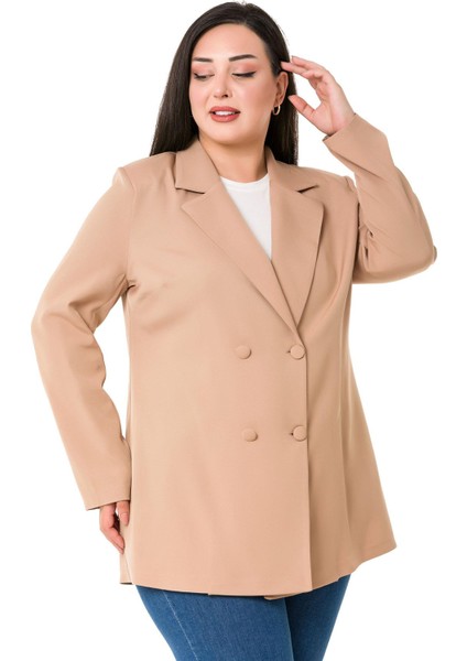 Büyük Beden Kaplama Düğmeli Kruvaze Vizon Astarsız Ceket fırsatları