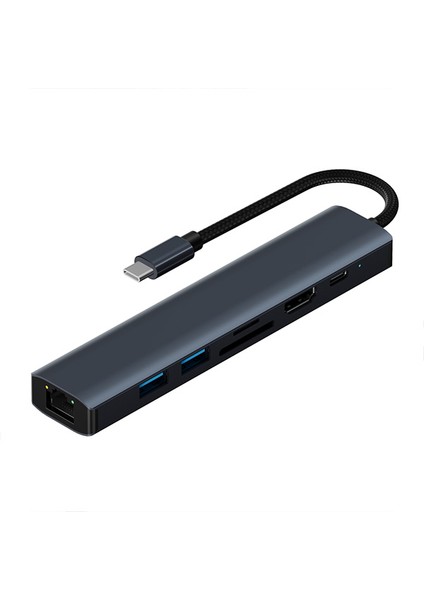 BYL-2303 7 In 1 Type-C To USB + Type-C + Ethernet + Kart Okuyucu + HDMI Dönüştürücü ALL-36260