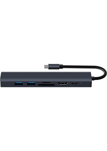 BYL-2303 7 In 1 Type-C To USB + Type-C + Ethernet + Kart Okuyucu + HDMI Dönüştürücü ALL-36260