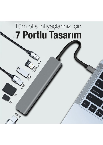 7in1 USB 3.1 HDMI 4K 30HZ 2k 1080P Type-C Hub Adaptör Dönüştürücü ALL-36297