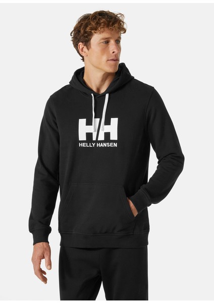 HH Logo Hoodie Erkek Siyah Kapüşonlu Sweatshirt