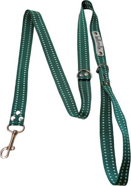 Köpek gezdirme kayışı tasması yeşil beyaz şeritli floş kolon genişlik:2,5cm uzunluk:120cm dog leash B3-7