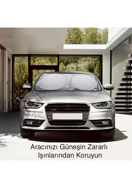 Polham 142X67 cm Universal Araç Içi Ön Cam Güneş Koruyucu Branda, Sedan, Suv ve Hatchback Uyumlu