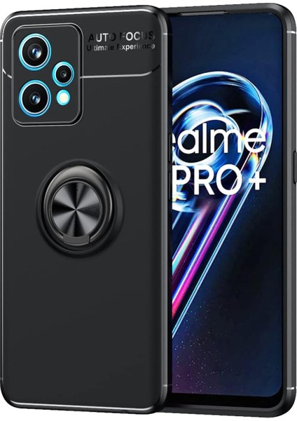 Realme 9 Pro Focus Serisi Yüzük Standlı Silikon Kılıf - Siyah AL3363