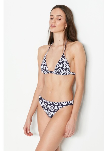 Boyundan Bağlı Üçgen Bikini Takım 3230 Lacivert/beyaz modelleri
