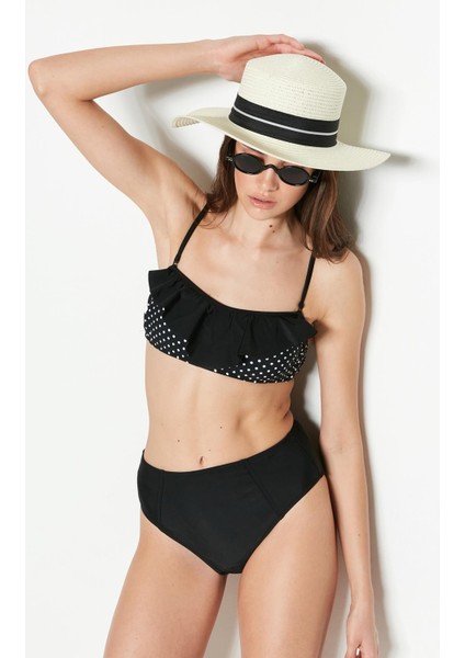 Fırfırlı Straplez Bikini Takım 3206 Siyah